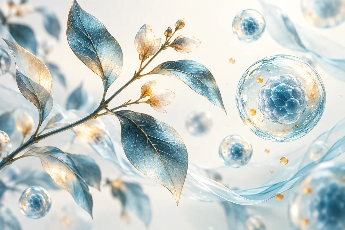 Illustration of a botanical branch and translucent cells